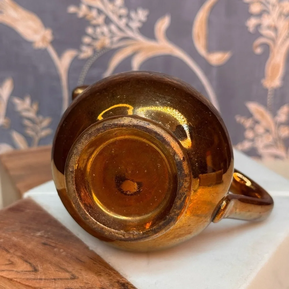 Antique 19th C English Copper Luster Blue Floral Band 3 1/4